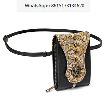 Сумка для мобильного телефона в стиле ретро, ниша, маленькая поясная сумка с винтажными тиснеными заклепками, сумка через плечо из воловьей кожи на одно плечо