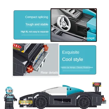 K071-3 Гоночные строительные блоки Шестисеточный автомобиль, Супер крутые гоночные строительные блоки, игрушка для мальчиков, Развивающие игрушки-головоломки