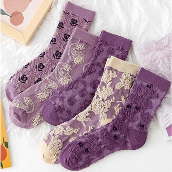 1 пара женских носков, весна-осень, пара хлопчатобумажных носков в стиле ретро, Маленький цветок, носки с мелким цветочным рисунком, прямая поставка