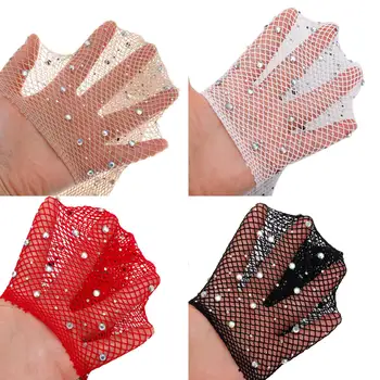 1 пара черных перчаток в стиле ретро с блестящей ромбовидной сеткой, европейские и американские модные эластичные женские перчатки с бриллиантами