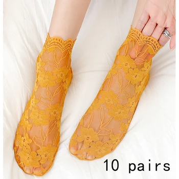 10 пар тонких кружевных чулок для женщин, японские сетчатые модные милые и дышащие носки средней длины