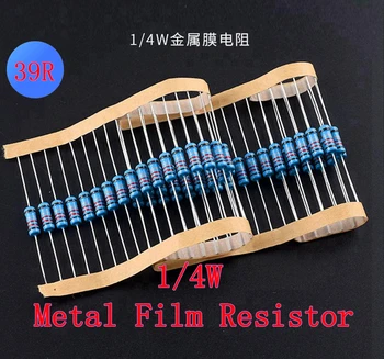 (100шт.) 39R Ом 1/4 Вт Металлический пленочный резистор 39R Ом 0,25 Вт 1% ROHS