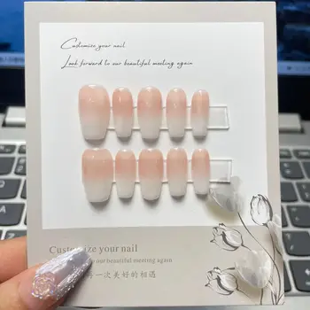 10шт Розовых ногтей ручной работы с градиентным дизайном цветов, полное покрытие, Съемный Маникюр, Пригодные для носки искусственные ногти