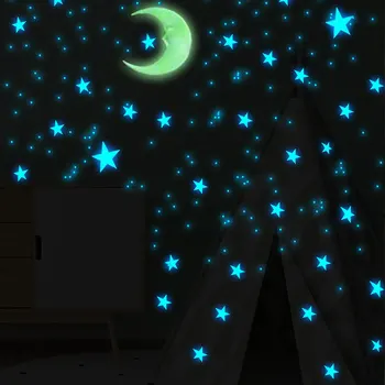 111шт Комбинация Звезд И Луны 3D Наклейка На Стену Гостиная Спальня Украшение Для Детской Комнаты Дома Светящиеся В Темноте Наклейки