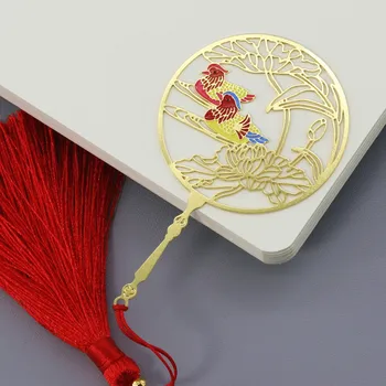 1шт Лотос китайский стиль подарок античный ветер полый цветной вентилятор кисточка художественная закладка подарок студентке женский подарок