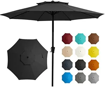 2-ярусные зонты, уличный большой рыночный зонт с системой кривошипного подъема, 8 прочных ребер, защита от ультрафиолета, водонепроницаемый, солнцезащитный, черный