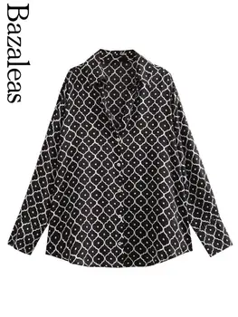 2023 Bazaleas Store Traf женские рубашки и блузки с черным принтом, рубашки и блузы на пуговицах спереди, официальная одежда