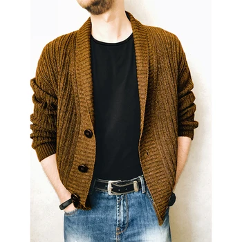 2023 Весенний и осенний мужской кардиган с длинным рукавом Модный мужской свитер с лацканами однобортное пальто свитер в стиле пэчворк Одежда