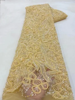 2023 Высококачественная роскошная французская тюлевая кружевная ткань с пайетками, кружевная ткань с африканскими пайетками для пошива свадебных платьев в Нигерии