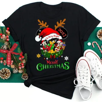2023, Женский модный топ с Рождеством, повседневные женские топы с коротким рукавом, женские футболки с милым рождественским принтом Микки