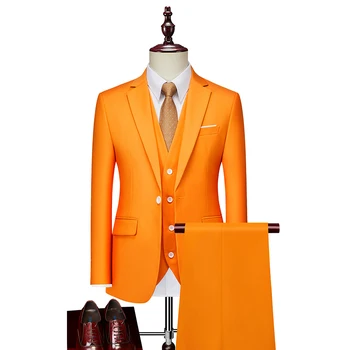 2023 Изысканные мужчины высокого класса (костюм + жилет + брюки) Модный красивый деловой красивый повседневный британский парадный костюм из трех частей