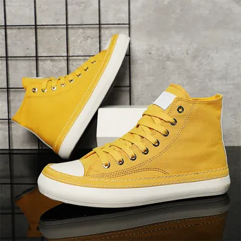 2023 Классические желтые мужские кроссовки с высоким берцем, удобная парусиновая обувь на шнуровке, мужская повседневная вулканизированная обувь на плоской подошве, мужские эспадрильи
