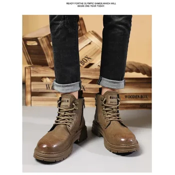 2023 Мужские ботинки, Мужские ботинки из спилка, Высококачественные осенне-весенние Ботинки для отдыха, мужские Водонепроницаемые Мягкие рабочие ботинки по щиколотку, Ботинки