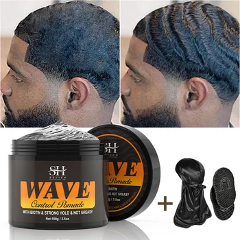 2023 Натуральная помада для контроля завивки для темнокожих мужчин, Сильная фиксация, 360 волн, Многослойная глиняная смазка для придания волосам шелковистого блеска