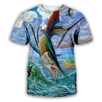 2023 Новая летняя мужская футболка с 3D принтом глубоководной рыбы, повседневная рубашка с круглым вырезом, модная одежда, большие размеры 6XL