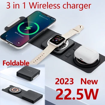 2023 Новая Магнитная Складная беспроводная зарядка мощностью 15 Вт 3 в 1, подходящая для серии Apple Watch /iPhone 15/14/13/12/Airpods 2