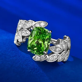 2023 Новое кольцо с зеленым бриллиантом S925 Серебряный лист, Маленький Свежий инкрустированный высокоуглеродистый бриллиант, Маленький дизайн Для женщин