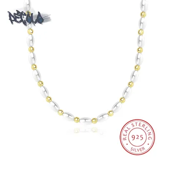 2023 Новое ожерелье для женщин, стильная цепочка на ключицу из 18-каратного золота, расшитая бисером, элегантная цепочка для свитера из стерлингового серебра 925 пробы с жемчугом