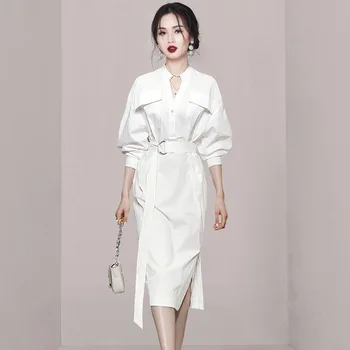 2023 Новое Японское модное женское повседневное платье-рубашка средней длины с тонкой талией
