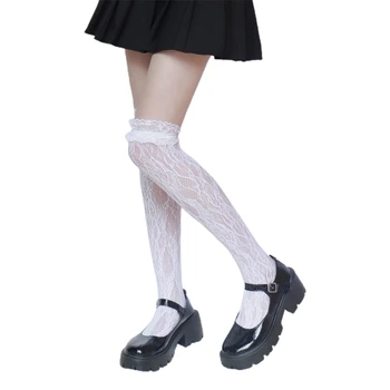 2023 Новые японские женские чулки до бедра для девочек, милые кружевные носки выше колена в сеточку с рисунком