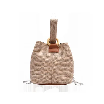2023 Новый тренд, женская сумка-ведро через плечо, маленькая свежая сумочка, студенческая соломенная тканая пляжная женская сумка