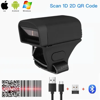 2D Носимый Кольцевой сканер штрих-кода Мини Портативный 3-в-1 USB Проводной 2.4 G Беспроводной Bluetooth сканер отпечатков пальцев iPad iPhone Android