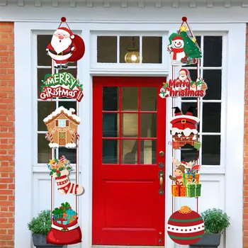 2шт Рождественское Дверное Украшение 2023 Санта-Клаус Рождественский Дверной Баннер Декор для Дома Подвесной Рождественский Орнамент Navidad Подарок на Новый Год