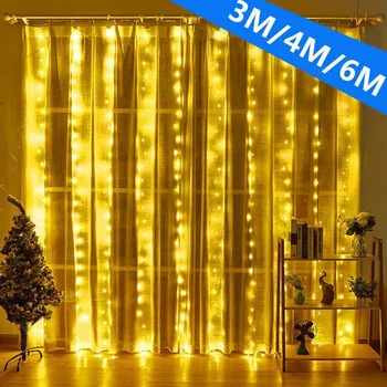 3/4/6M LED Сказочный Занавес Гирлянда USB String Lights Room Home Window Decor с Пультом Дистанционного Управления 2024 Рождественское Свадебное Праздничное Украшение