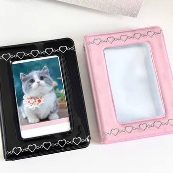3-дюймовый фотоальбом с розовой цепочкой из ПВХ, 40 слотов, мини-квадратный фотоальбом Kpop, Корейская книга для хранения фотокарточек Sweet Cool Idol