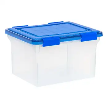 32-Литровая Прокладка WeatherPro ™ Прозрачный Пластиковый Ящик Для Хранения Юридических Файлов с Синей Крышкой, Гигрометр, Регулятор Влажности градусни