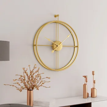 3D Большие настенные часы для гостиной Круглые Двухслойные Металлические Домашние часы Художественный Декор стен Подвесные часы Современные Железные Бесшумные Настенные часы