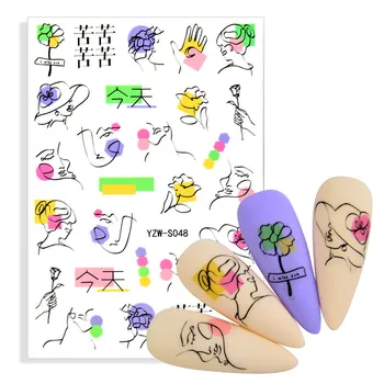 3D самоклеящиеся наклейки для ногтей, абстрактный цветочный дизайн лица с обратной стороны, наклейки для ногтей, Слайдер для дизайна ногтей, наклейки для украшений