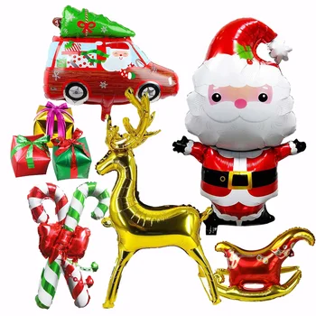 3шт Рождественских декоративных воздушных шаров из майларовой фольги, Набор воздушных шаров Санта-Клаус, Лось, Снеговик, Северный олень, елка из леденцового тростника, принадлежности для Рождественской вечеринки