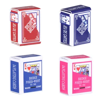 4 Комплекта 1:12 Домиков Миниатюрных Покерных Карточек Pokers Pokers Украшение для Семейных Посиделок (Разноцветные) Настольные игры
