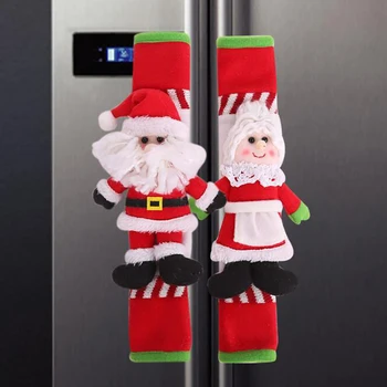 4 Шт Крышка Дверной ручки холодильника Рождественский Декор Ручки для декора кухонной техники Санта Клаус Противоскользящие Защитные Перчатки