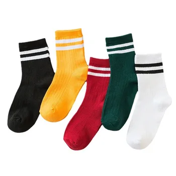 5 пар женских носков В японском стиле, свободные носки, носки в стиле харадзюку для старшеклассниц, Однотонные вязаные полосатые хлопчатобумажные носки