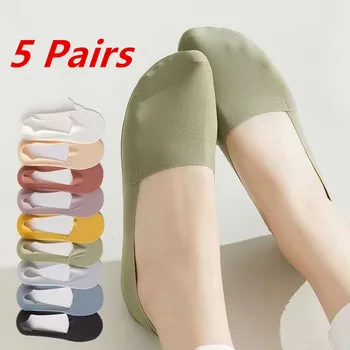 5 Пар женских носков, высококачественные одинаковые повседневные носки, Летние Тонкие хлопчатобумажные нескользящие невидимые низкие короткие носки, дышащие