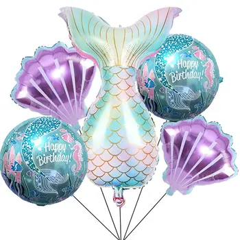 5 шт. Набор воздушных шаров для украшения Дня рождения русалки в виде хвоста русалки из морской фольги для вечеринки в честь рождения ребенка для девочек