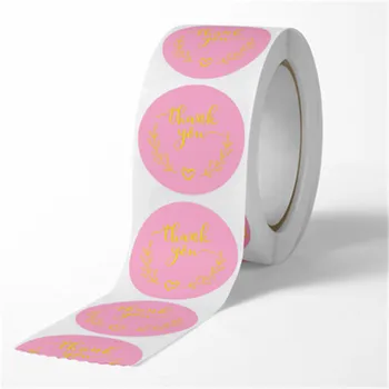 50/500 шт. Круглые розовые наклейки для деловых этикеток, бумажные Милые наклейки с благодарностью за упаковку для выпечки, этикетки для печати, канцелярские наклейки
