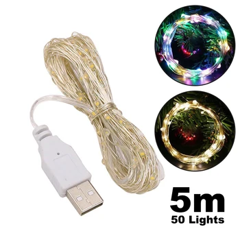 5M USB LED Fairy String Lights Медь Серебряная Проволока Гирлянда Свет Водонепроницаемый Сказочные Огни Для Рождественской Свадебной Вечеринки Украшения