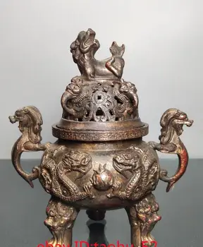 7.2“старый тибетский буддизм, бронзовые позолоченные бусины Драмы с Двумя драконами, благовонные Украшения