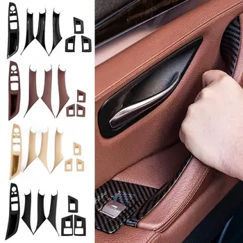 7шт Ручка двери со стороны водителя, переключатель окна, панель подлокотника, Внутренняя ручка из углеродного волокна, Комплекты накладок на панель отделки для BMW 5 серии
