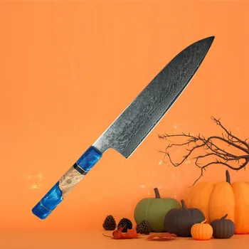 8-дюймовый кухонный нож для шеф-повара 10Cr18MoV 67-Слойный кухонный нож для нарезки сашими и суши из дамасской стали с ручкой из смолы и стабилизированного дерева