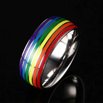 8 мм Радуга тенденция нержавеющей стали обручальное кольцо унисекс-летию гей подарок размер 6-13