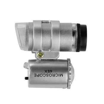 ABS 45X Карманный микроскоп Ручной Замена оптического объектива с батарейным питанием, светодиодного переключателя включения выключения, Лупы, увеличительного стекла