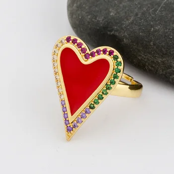 AIBEF Красные/Белые/Черные Открывающиеся кольца в форме сердца с регулируемыми отверстиями, кристалл, Разноцветный Горный хрусталь, Женские украшения для романтической любви, подарок для пары