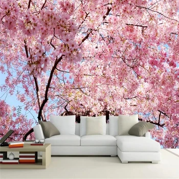 beibehang изготовленное на заказ Розовое вишневое дерево ТВ Фоновая фотография Обои для ванной комнаты для декора гостиной фреска 3D настенная живопись