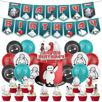 Big Hero 6 Baymax для украшения вечеринки по случаю дня рождения, гобеленовый фон, воздушный шар, топпер для торта, баннер, Детский душ, Свадебный домашний декор