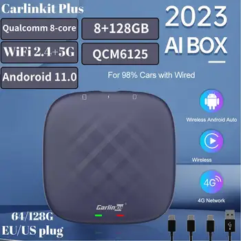 Carlinkit CarPlay Ai TV Box Plus Android 11 8 + 128 ГБ QCM 8-Ядерный 6125 Беспроводной CarPlay Auto для Audi Bmw Toyota Netflix YouTube 4G