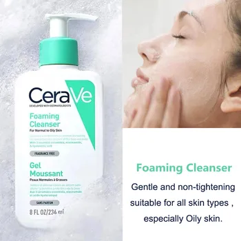 CeraVe Пенящееся очищающее средство для нормальной и жирной кожи, мягко очищающее средство для контроля жирности кожи, Глицерин, глубокое увлажнение, 236 мл